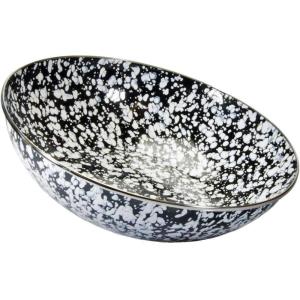 Golden Rabbit Enamelware Catering Bowl, 5 quart, Solid White Textured(Black Swirl)