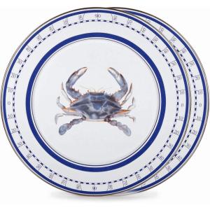 Golden Rabbit Enamelware Chargers, 12.5 inch, Blue Crab, Set of 2(Blue Crab)