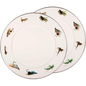 Golden Rabbit Enamelware Chargers, 12.5 inch, Blue Crab, Set of 2(Fishing Fly)