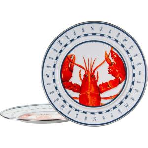 Golden Rabbit Enamelware Chargers, 12.5 inch, Blue Crab, Set of 2(Lobster)