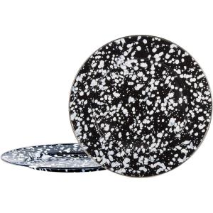 Golden Rabbit Enamelware Chargers, 12.5 inch, Solid White Textured, Set of 2(Black Swirl)