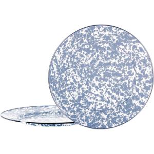 Golden Rabbit Enamelware Chargers, 12.5 inch, Solid White Textured, Set of 2(Grey Swirl)