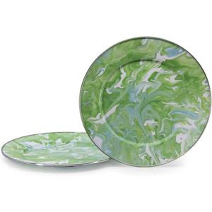 Golden Rabbit Enamelware Chargers, 12.5 inch, Solid White Textured, Set of 2(Modern Monet)
