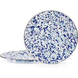 Golden Rabbit Enamelware Chargers, 12.5 inch, Solid White Textured, Set of 2(Ocean)