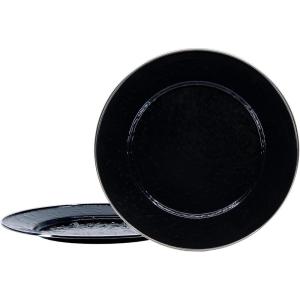 Golden Rabbit Enamelware Chargers, 12.5 inch, Solid White Textured, Set of 2(Solid Black Textured)