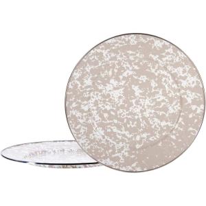 Golden Rabbit Enamelware Chargers, 12.5 inch, Solid White Textured, Set of 2(Taupe Swirl)