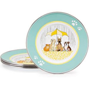 Golden Rabbit Enamelware Child Plates, 8.5 inch, Elephant, Set of 4(Raining Cats and Dogs)