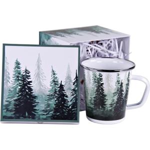 Golden Rabbit Enamelware Coffee or Tea Mug in Gift Box, 16 ounce, Forest Glen(Forest Glen)