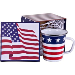 Golden Rabbit Enamelware Coffee or Tea Mug in Gift Box, 16 ounce, Forest Glen(Stars & Stripes)