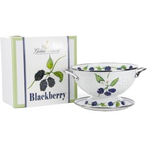 Golden Rabbit Enamelware Colander and Drip Plate Gift Set, Herbs(Blackberry)