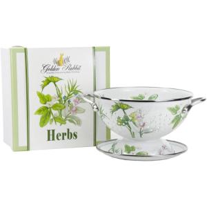 Golden Rabbit Enamelware Colander and Drip Plate Gift Set, Herbs(Herbs)