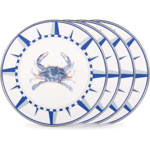 Golden Rabbit Enamelware Dinner Plates, 10.5 inch, Blue Crab, Set of 4(Blue Crab)