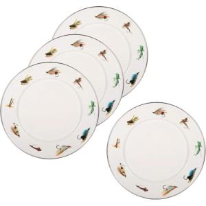 Golden Rabbit Enamelware Dinner Plates, 10.5 inch, Blue Crab, Set of 4(Fishing Fly)