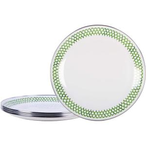 Golden Rabbit Enamelware Dinner Plates, 10.5 inch, Blue Crab, Set of 4(Green Scallop)