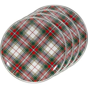 Golden Rabbit Enamelware Dinner Plates, 10.5 inch, Blue Crab, Set of 4(Highland Plaid)