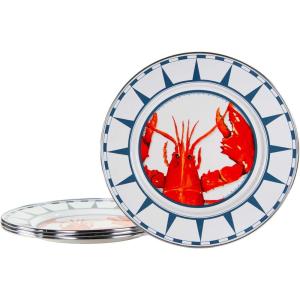Golden Rabbit Enamelware Dinner Plates, 10.5 inch, Blue Crab, Set of 4(Lobster)