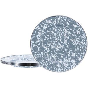 Golden Rabbit Enamelware Dinner Plates, 10.5 inch, Solid White Textured, Set of 4(Grey Swirl)
