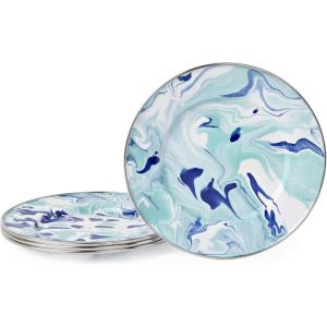 Golden Rabbit Enamelware Dinner Plates, 10.5 inch, Solid White Textured, Set of 4(Lagoon)