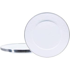 Golden Rabbit Enamelware Dinner Plates, 10.5 inch, Solid White Textured, Set of 4(Solid White Textured)