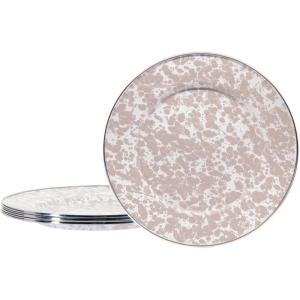 Golden Rabbit Enamelware Dinner Plates, 10.5 inch, Solid White Textured, Set of 4(Taupe Swirl)
