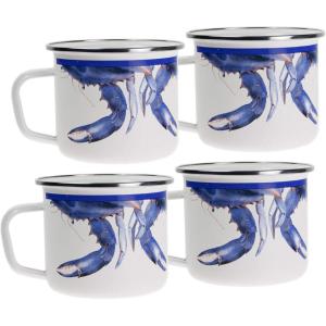 Golden Rabbit Enamelware Grande Coffee or Tea Mugs, 24 ounce, Camouflage, Set of 4(Blue Crab)
