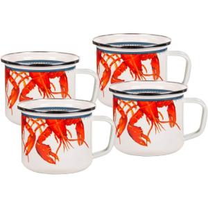 Golden Rabbit Enamelware Grande Coffee or Tea Mugs, 24 ounce, Camouflage, Set of 4(Lobster)