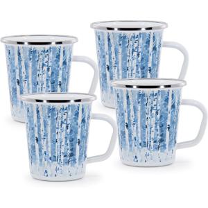 Golden Rabbit Enamelware Latte Coffee or Tea Mugs, 16 ounce, Blue Crab, Set of 4(Aspen Grove)