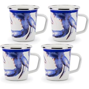 Golden Rabbit Enamelware Latte Coffee or Tea Mugs, 16 ounce, Blue Crab, Set of 4(Blue Crab)
