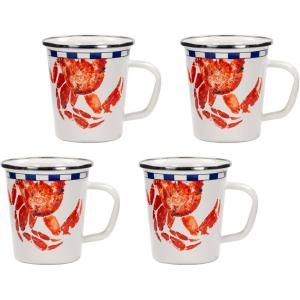 Golden Rabbit Enamelware Latte Coffee or Tea Mugs, 16 ounce, Blue Crab, Set of 4(Crab House)