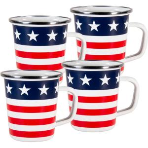 Golden Rabbit Enamelware Latte Coffee or Tea Mugs, 16 ounce, Blue Crab, Set of 4(Stars & Stripes)