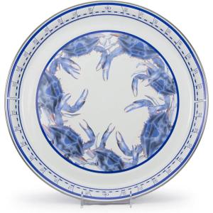 Golden Rabbit Enamelware Medium Tray, 15.5 inch, Solid White Textured(Blue Crab)