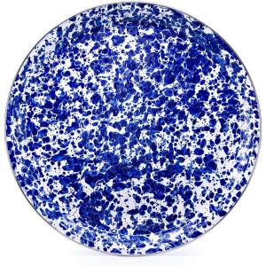 Golden Rabbit Enamelware Medium Tray, 15.5 inch, Solid White Textured(Cobalt Swirl)