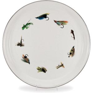 Golden Rabbit Enamelware Medium Tray, 15.5 inch, Solid White Textured(Fishing Fly)