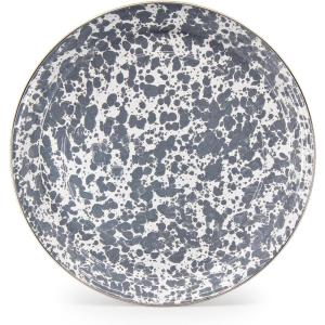 Golden Rabbit Enamelware Medium Tray, 15.5 inch, Solid White Textured(Grey Swirl)