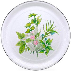 Golden Rabbit Enamelware Medium Tray, 15.5 inch, Solid White Textured(Herbs)