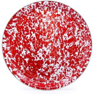 Golden Rabbit Enamelware Medium Tray, 15.5 inch, Solid White Textured(Red Swirl)