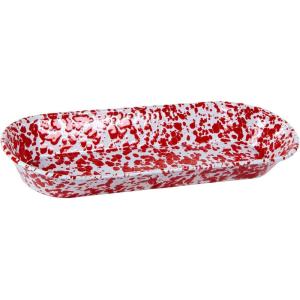 Golden Rabbit Enamelware Oval Basket, 16 x 6 inch, Ocean(Red Swirl)