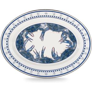 Golden Rabbit Enamelware Oval Platter, 12 x 16in, Blue Crab(Blue Crab)