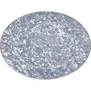 Golden Rabbit Enamelware Oval Platter, 12 x 16in, Solid White Textured(Grey Swirl)