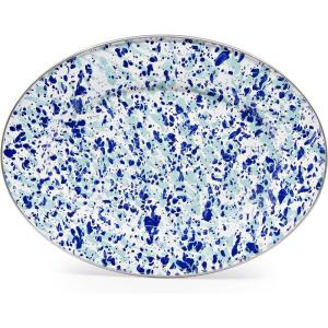 Golden Rabbit Enamelware Oval Platter, 12 x 16in, Solid White Textured(Ocean)