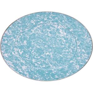 Golden Rabbit Enamelware Oval Platter, 12 x 16in, Solid White Textured(Sea Glass)
