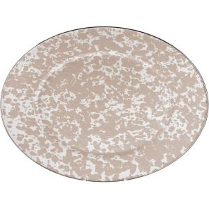 Golden Rabbit Enamelware Oval Platter, 12 x 16in, Solid White Textured(Taupe Swirl)