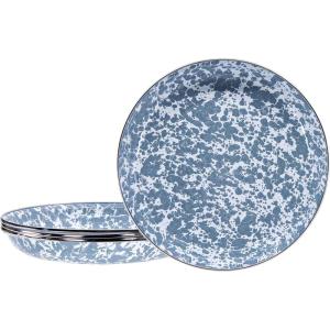 Golden Rabbit Enamelware Pasta Plates, 10 inch, Solid White Textured, Set of 4(Grey Swirl)