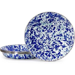 Golden Rabbit Enamelware Pasta Plates, 10 inch, Solid White Textured, Set of 4(Ocean)