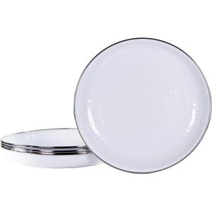 Golden Rabbit Enamelware Pasta Plates, 10 inch, Solid White Textured, Set of 4(Solid White Textured)