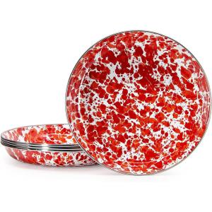 Golden Rabbit Enamelware Pasta Plates, 10 inch, Solid White Textured, Set of 4(Sunset)