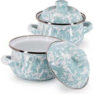 Golden Rabbit Enamelware Petite Tureens Pots, 16 ounce, Ocean, Set of 2(Sea Glass)