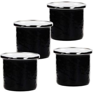 Golden Rabbit Enamelware Ramekins, 4 ounce, Solid Black Textured, Set of 4(Solid Black Textured)
