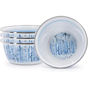 Golden Rabbit Enamelware Salad Bowls, 24 ounce, Blue Crab, Set of 4(Aspen Grove)