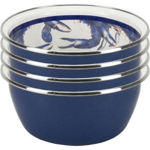 Golden Rabbit Enamelware Salad Bowls, 24 ounce, Blue Crab, Set of 4(Blue Crab)